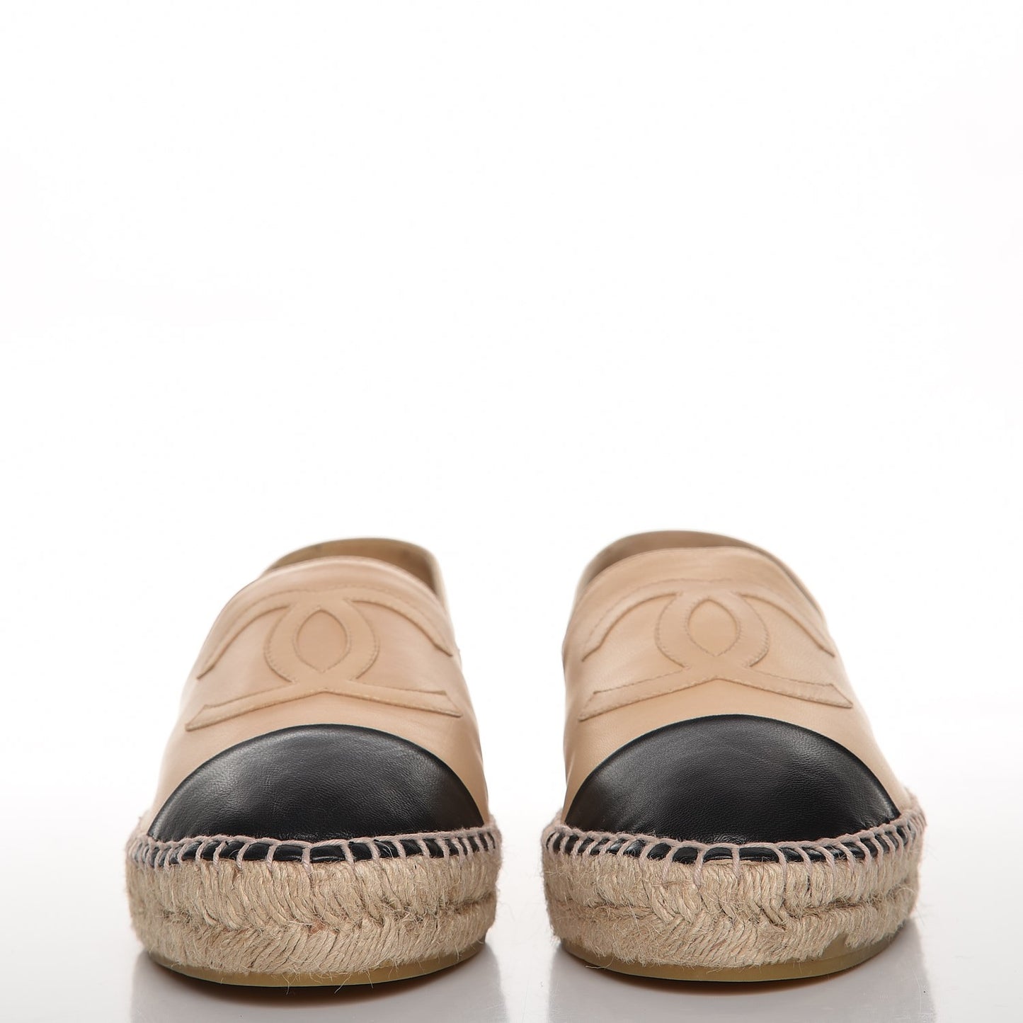 Lambskin Cap Toe CC Espadrilles 41 Beige Black