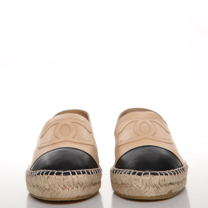 Chanel Lambskin Cap Toe CC Espadrilles 41 Beige Black 2 of 10