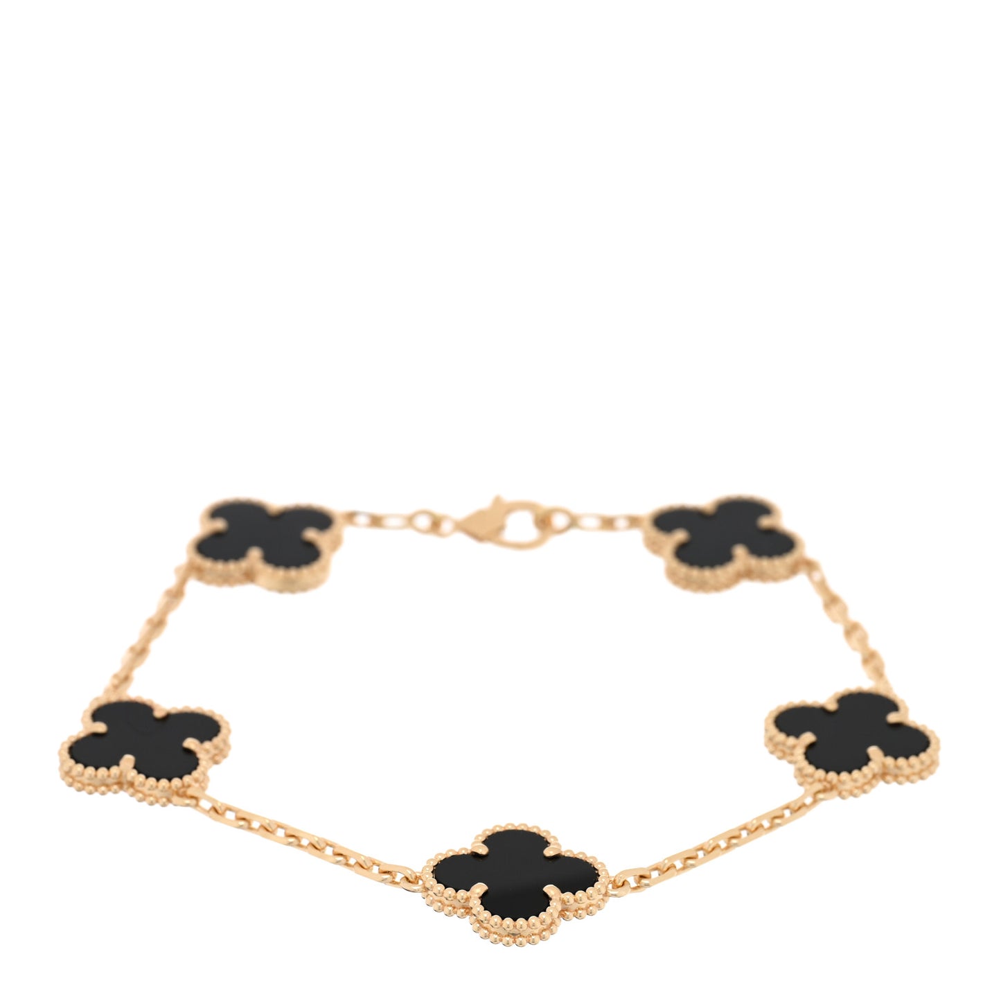 18K Yellow Gold Black Onyx 5 Motifs Vintage Alhambra Bracelet