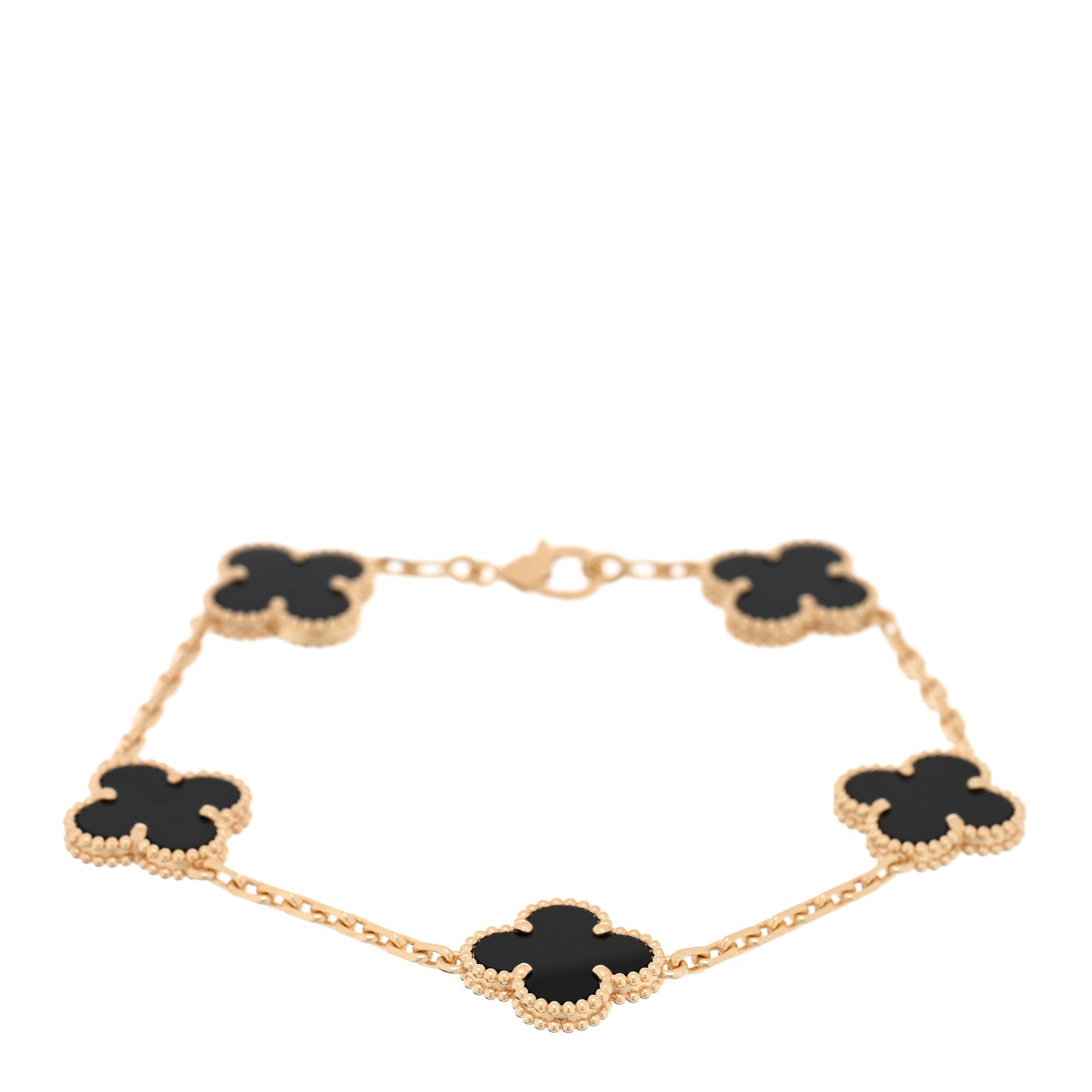 Van Cleef & Arpels 18K Yellow Gold Black Onyx 5 Motifs Vintage Alhambra Bracelet 1 of 3