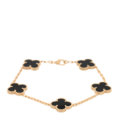 Van Cleef & Arpels 18K Yellow Gold Black Onyx 5 Motifs Vintage Alhambra Bracelet 1 of 3