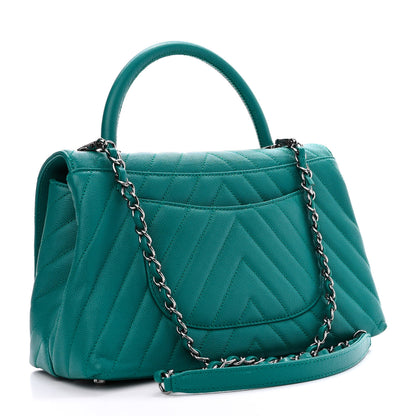 Chanel Caviar Chevron Quilted Small Coco Handle Flap Turquoise 3 of 11