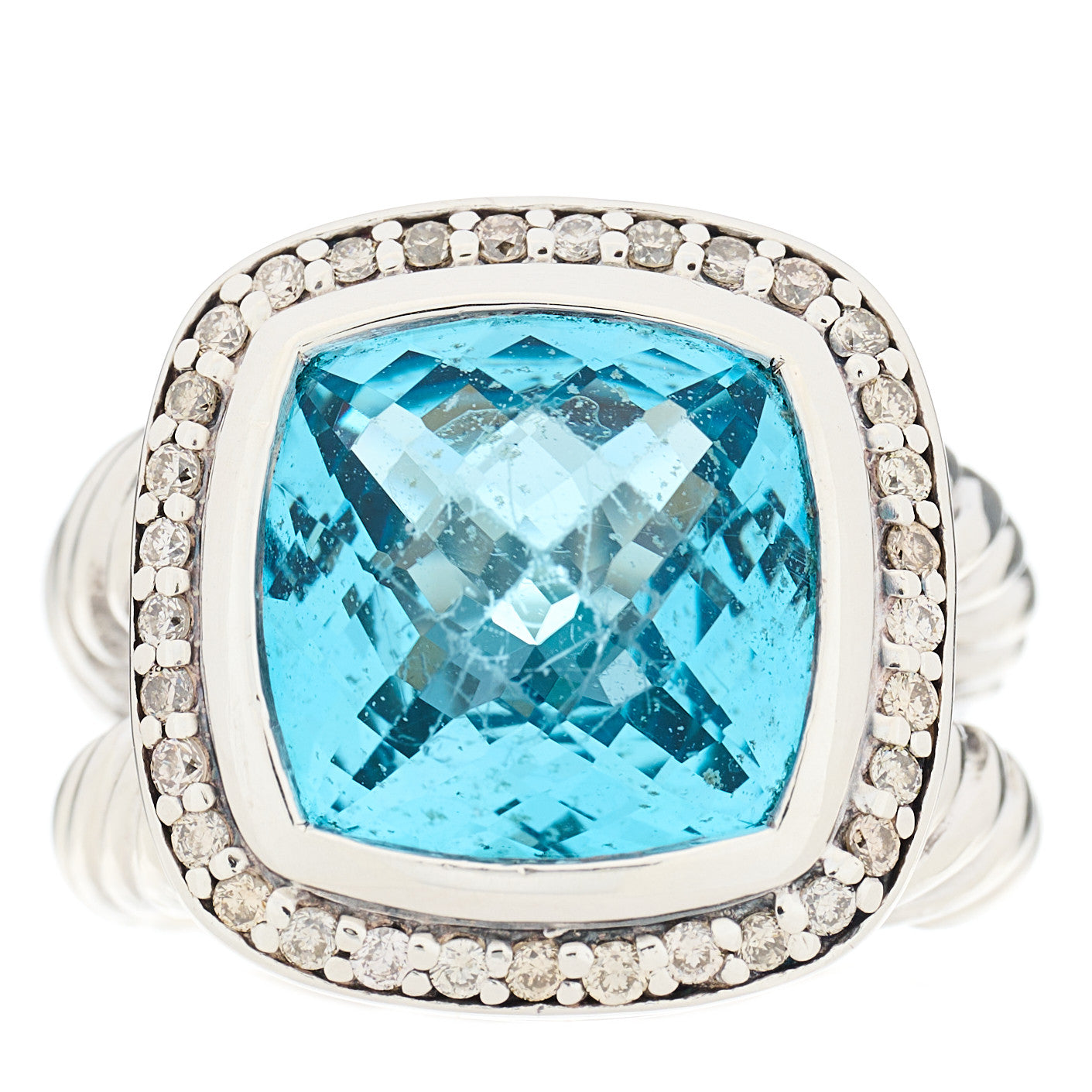 David Yurman Sterling Silver Diamond Blue Topaz 11mm Albion Ring 47 4 1 of 5