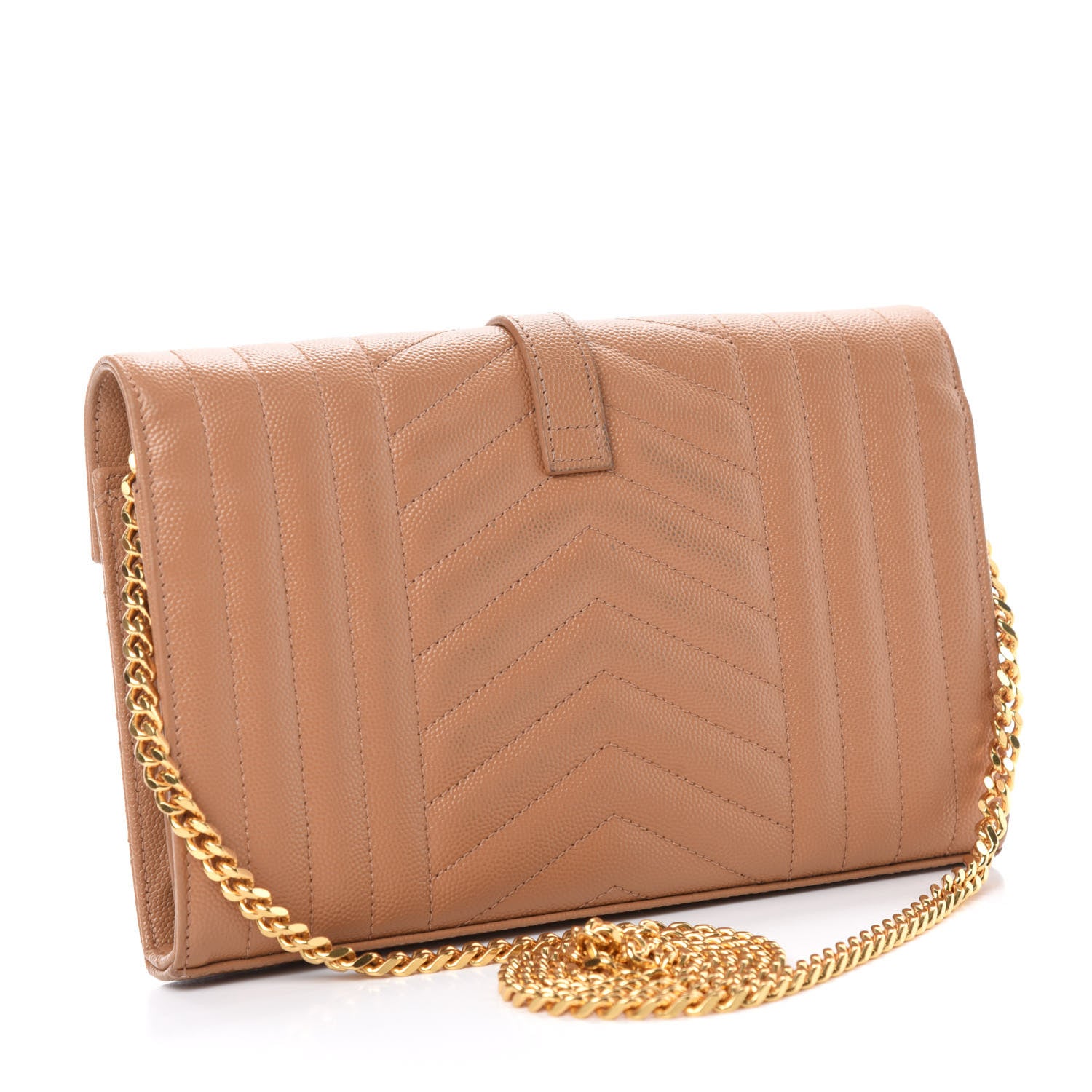 Saint Laurent Grain De Poudre Mixed Matelasse Triquilt Monogram Chain Wallet Dune 3 of 11