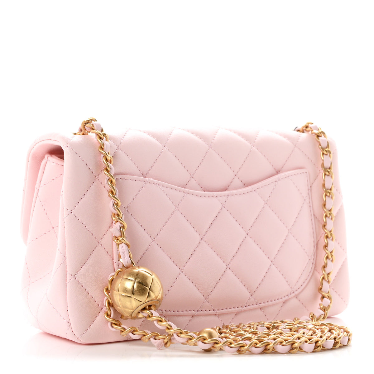 Lambskin Quilted CC Pearl Crush Mini Rectangular Flap Light Pink