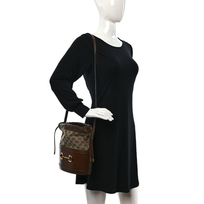 Gucci Monogram Textured Calfskin Horsebit 1955 Drawstring Bucket Bag Beige Brown Sugar 3 of 12