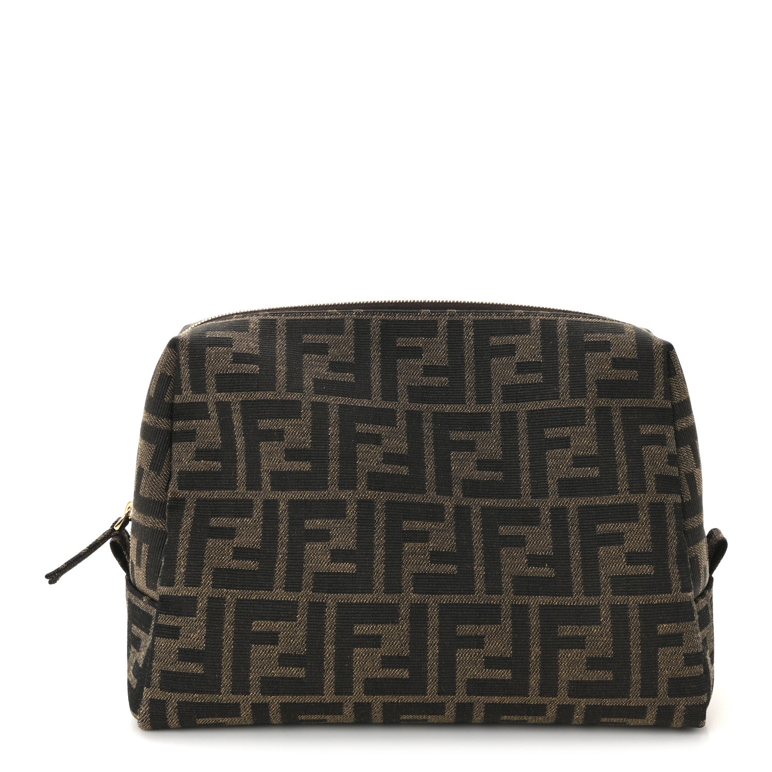 Fendi Fabric Jacquard FF 1974 Medium Trapezoid Beauty Pouch Tobacco Moro Black 1 of 7