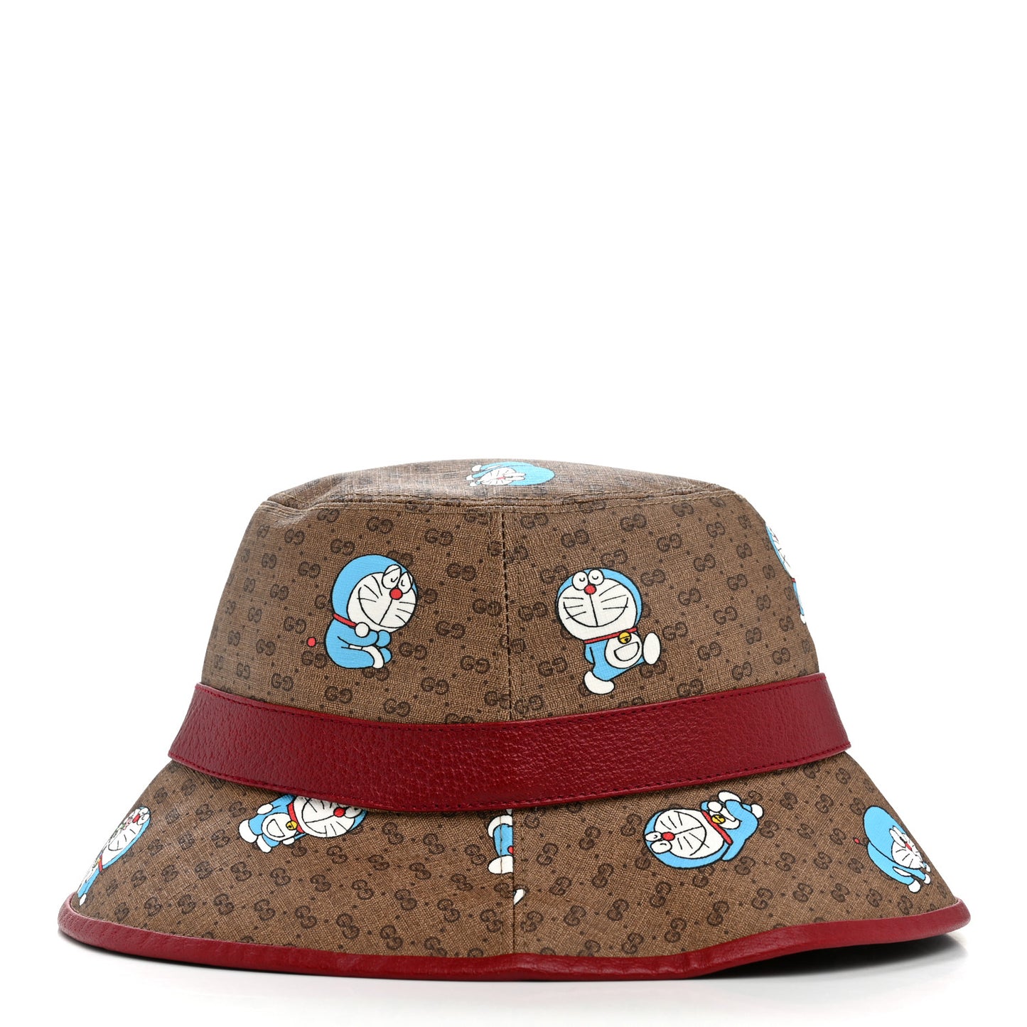 X DORAEMON Mini Vintage GG Supreme Monogram Textured Dollar Calfskin Bucket Hat L Beige Cherry Red
