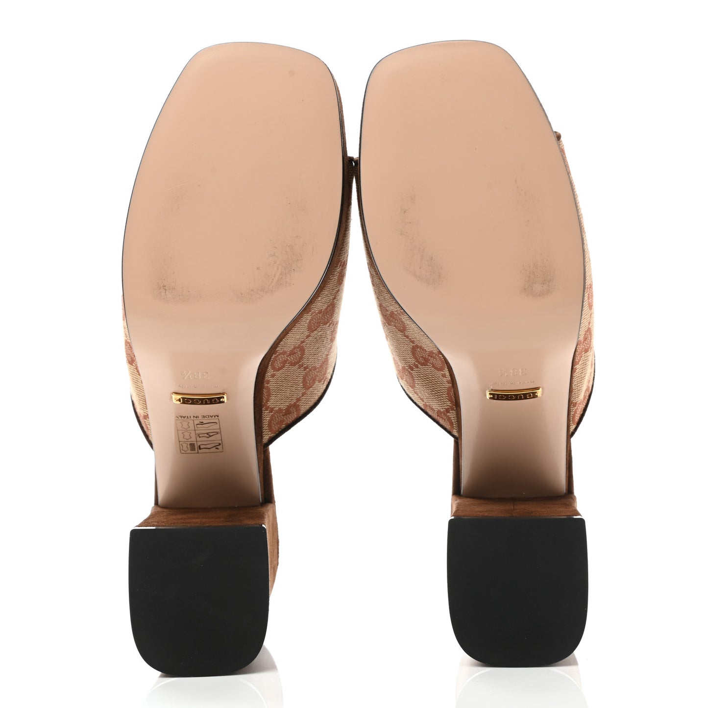 GG Monogram Kid Scamosciato Houdan Mid Heel Platform Slide Sandals 38.5 Beige Ruggine Maroon