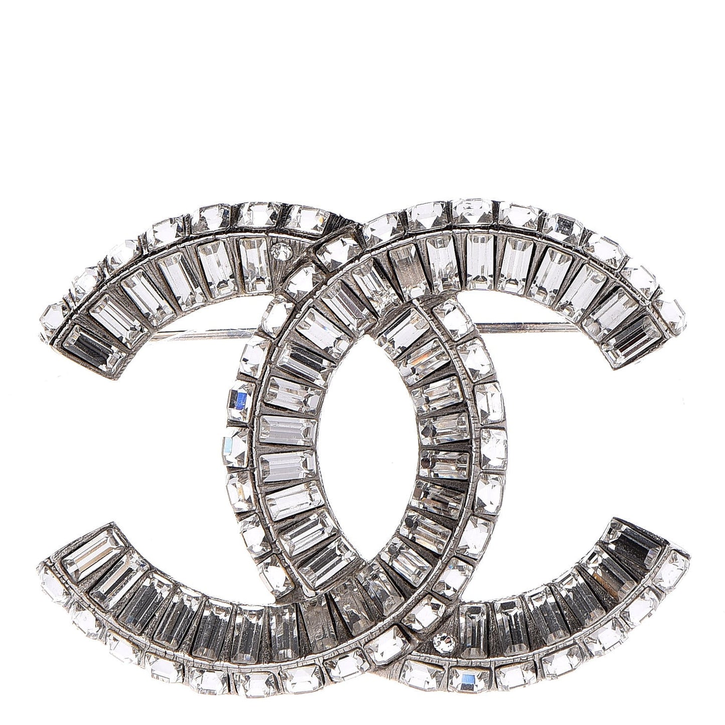 Baguette Crystal CC Brooch Silver