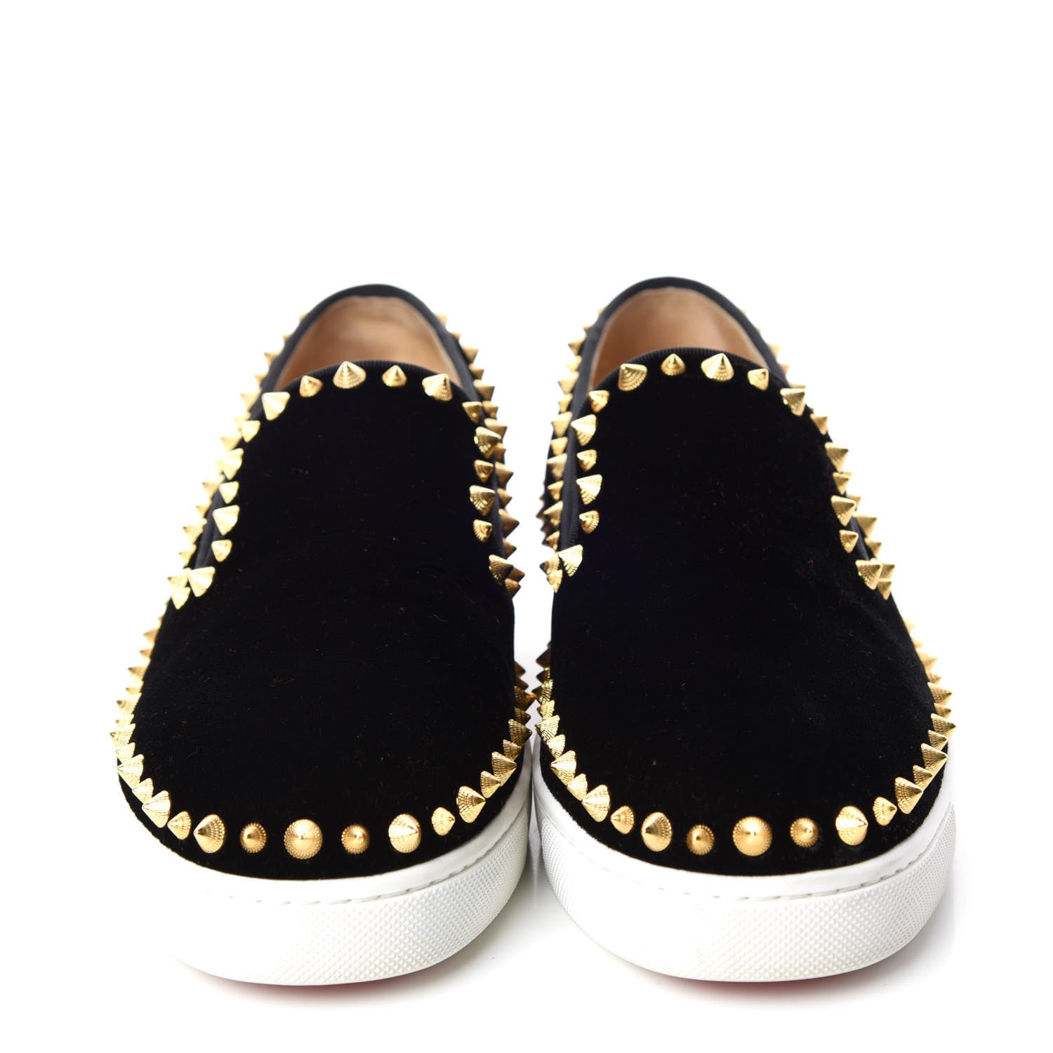 Christian Louboutin Velvet Womens Spikes Pik Boat Sneakers 38.5 Black 2 of 11