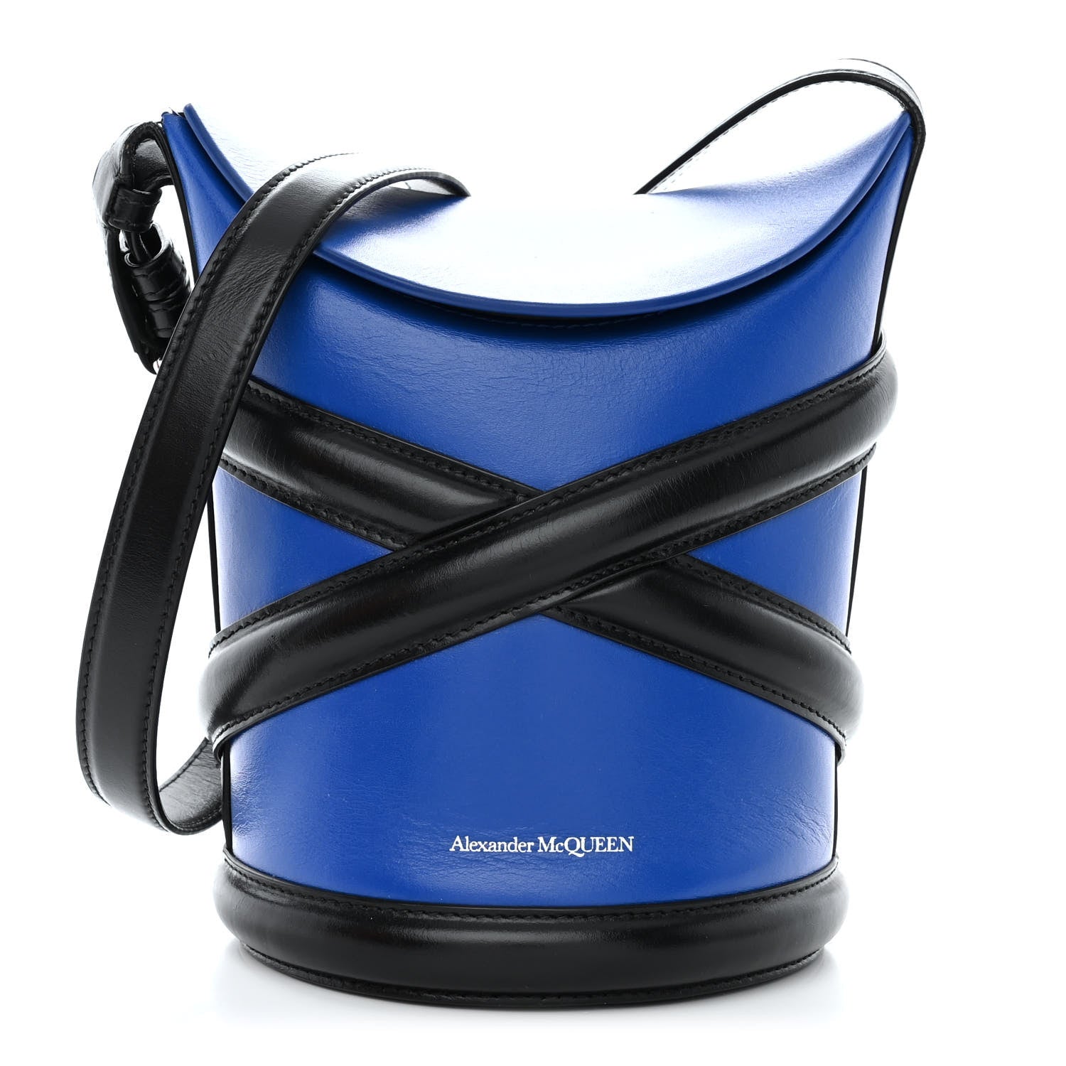 Alexander McQueen Calfskin The Curve Small Shoulder Bag Electric Blue Black 1 of 12