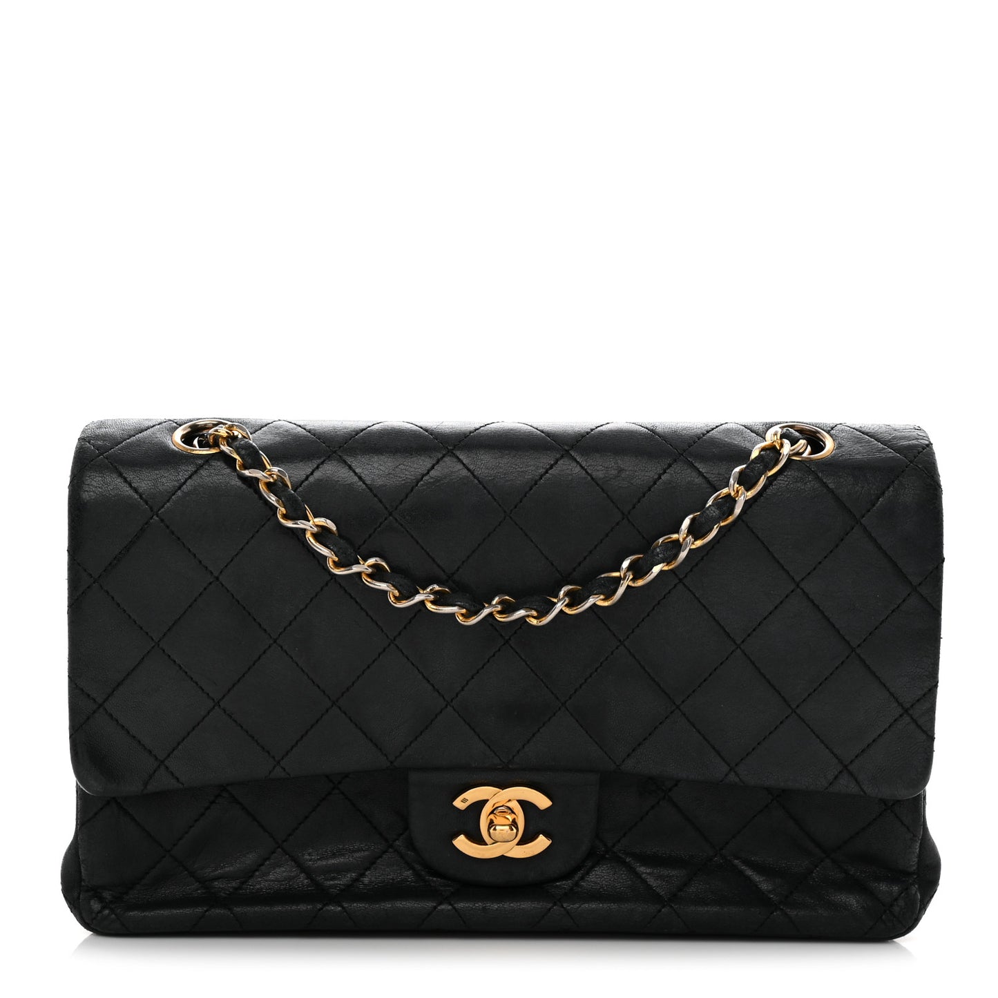 Lambskin Quilted Medium Double Flap Black