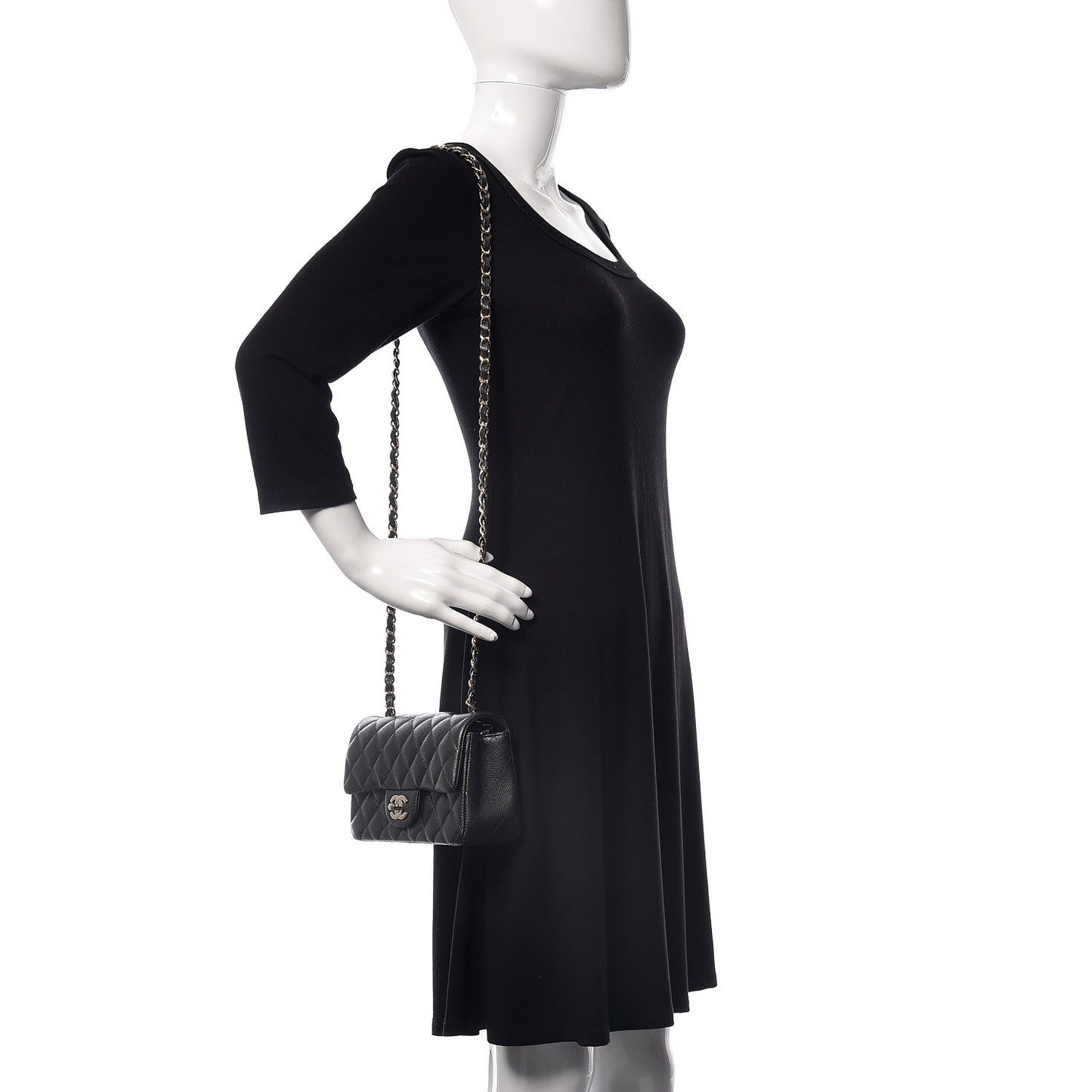 Caviar Quilted Mini Rectangular Flap Dark Grey