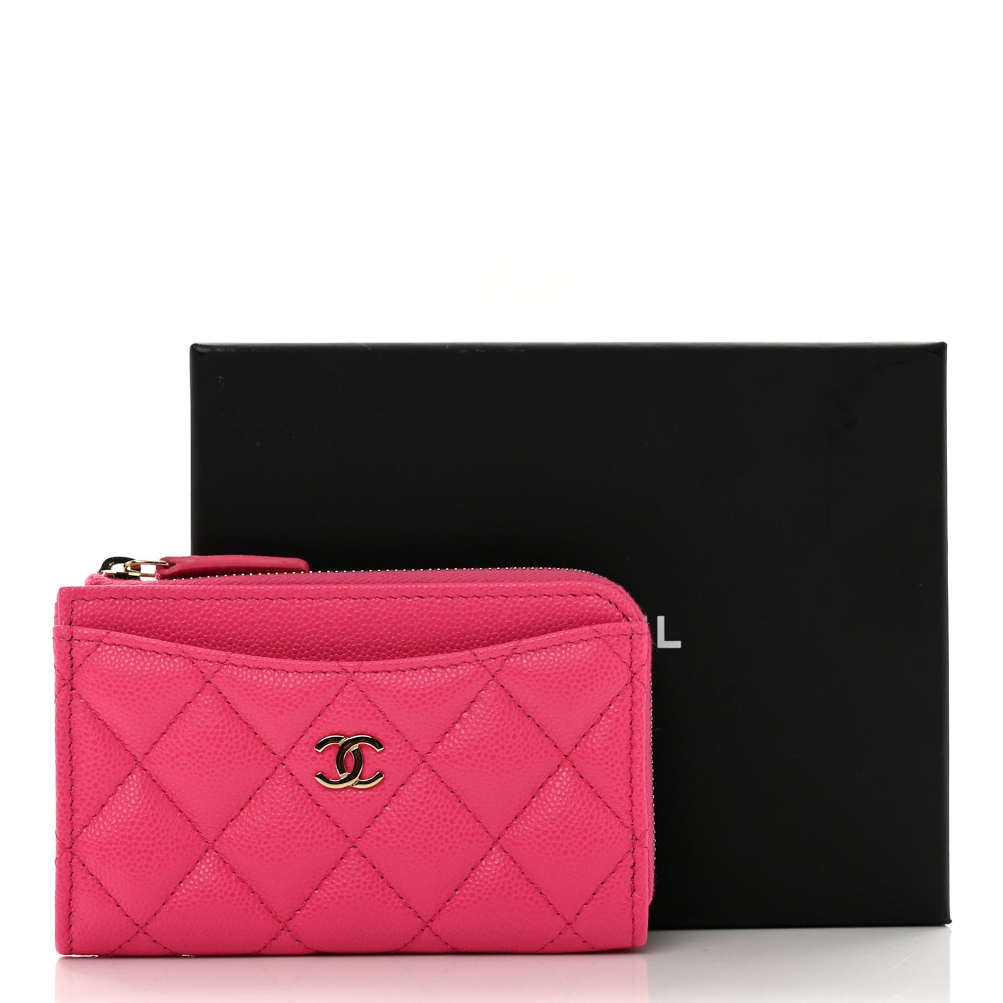 Caviar Quilted CC Zip Around Card Holder Pink