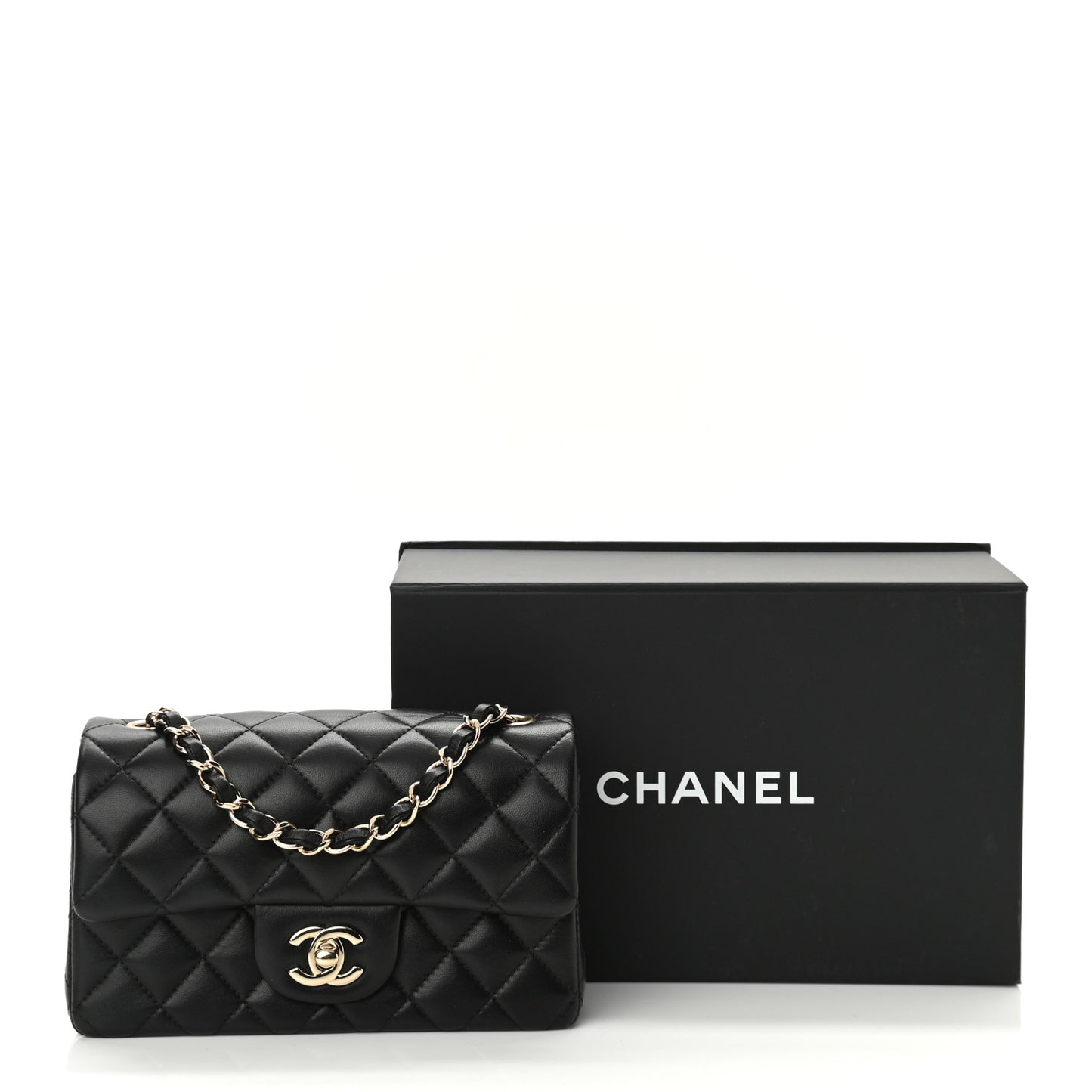 Lambskin Quilted Mini Rectangular Flap Black