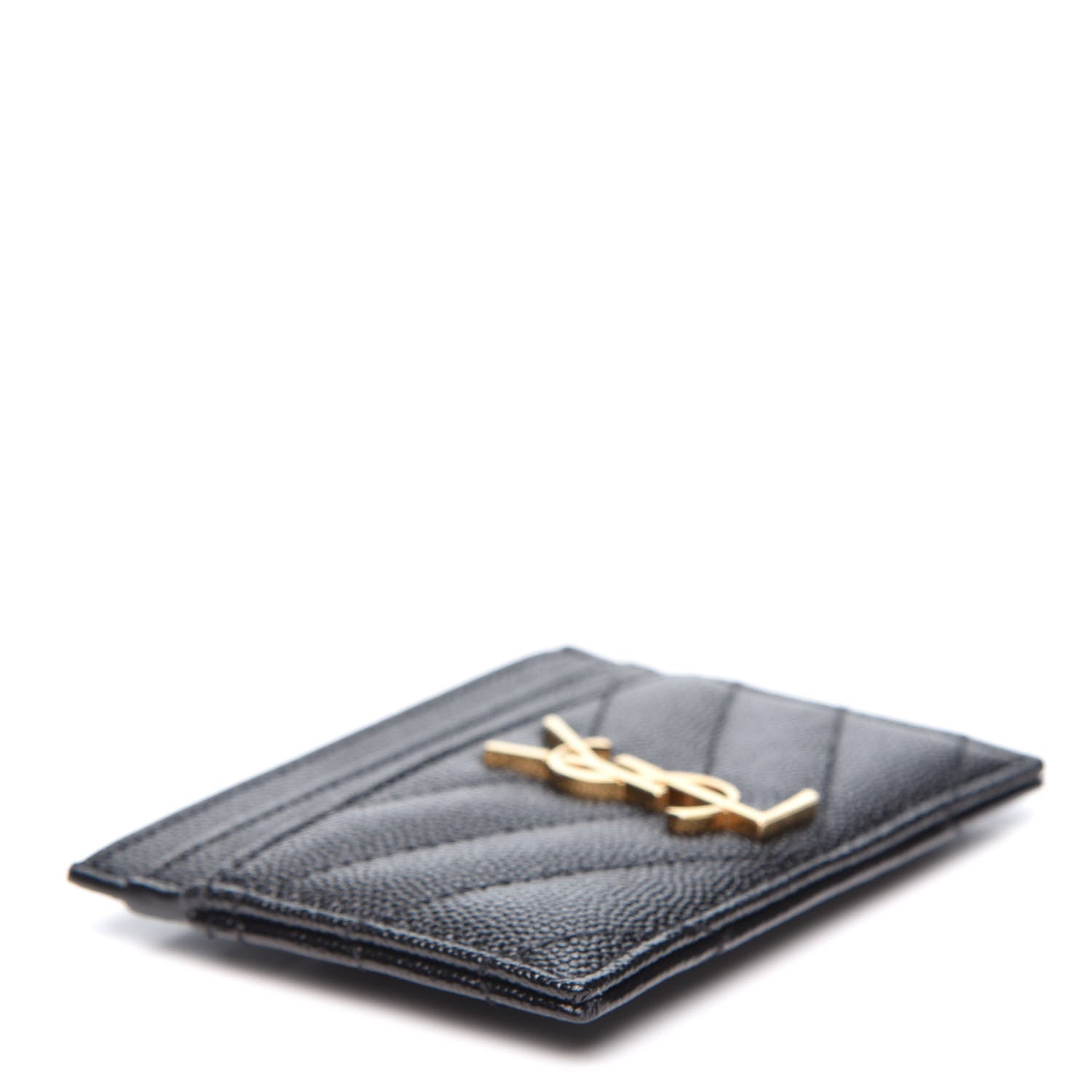 Saint Laurent Grain De Poudre Matelasse Chevron Monogram Credit Card Case Black 3 of 9