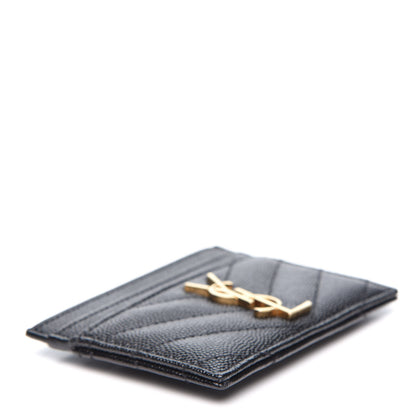 Saint Laurent Grain De Poudre Matelasse Chevron Monogram Credit Card Case Black 3 of 9