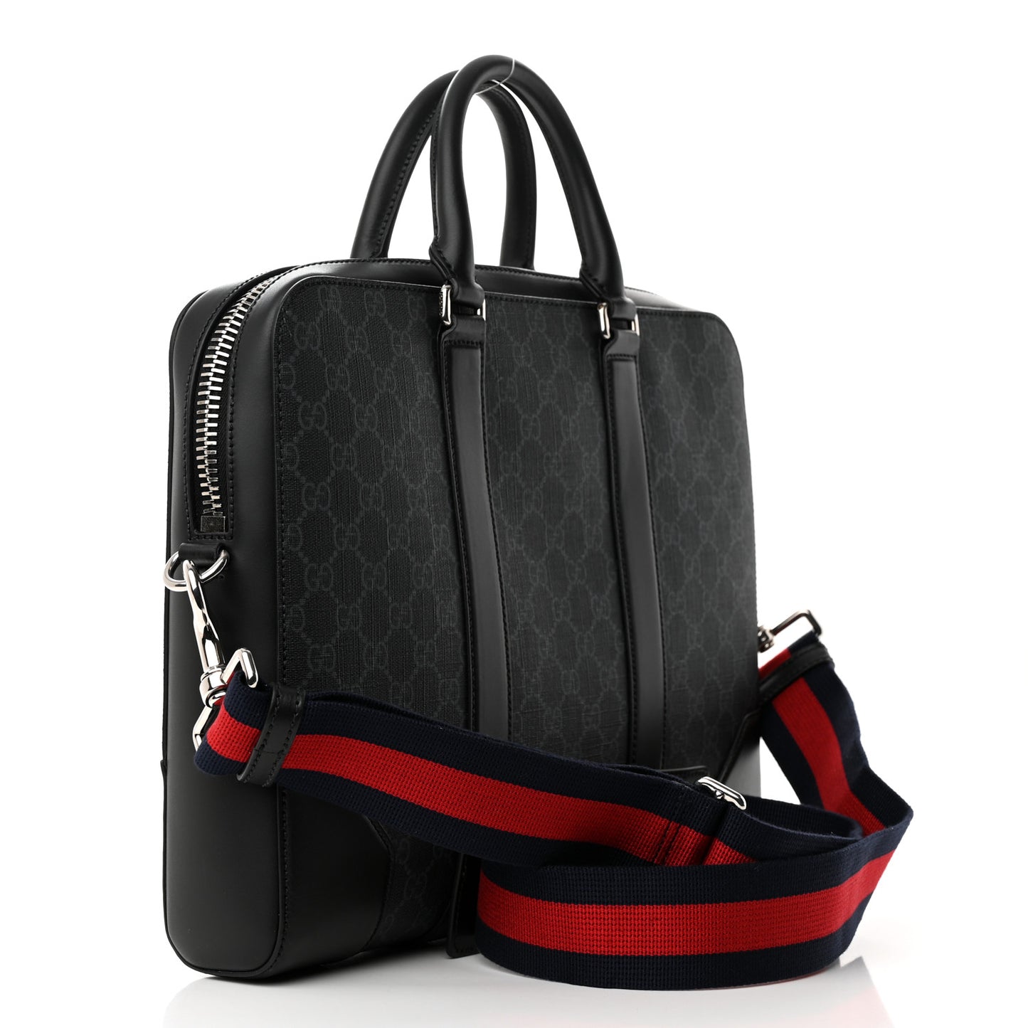GG Supreme Monogram Appia Calfskin Web Briefcase Black