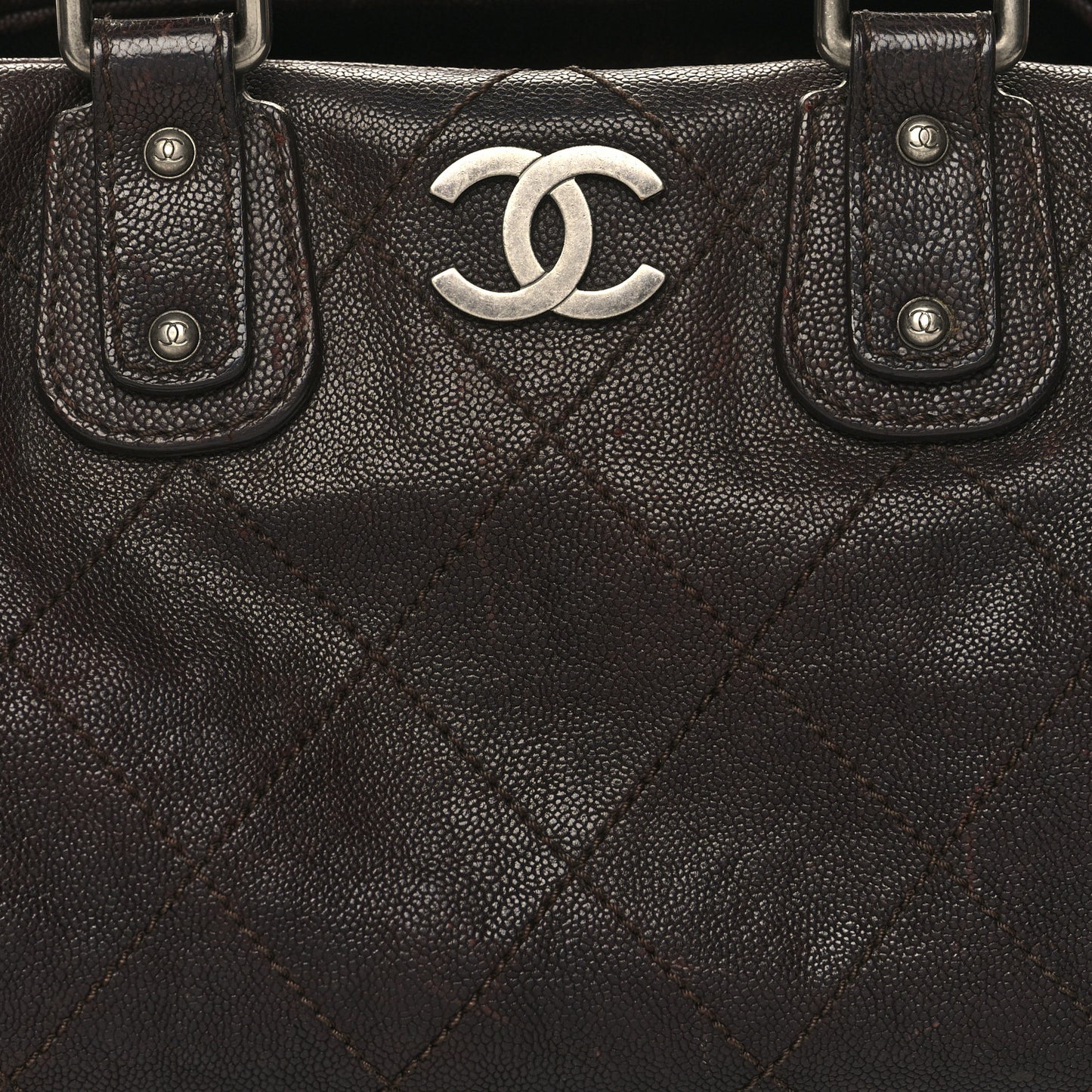 Caviar Quilted Bowler Tote Brown