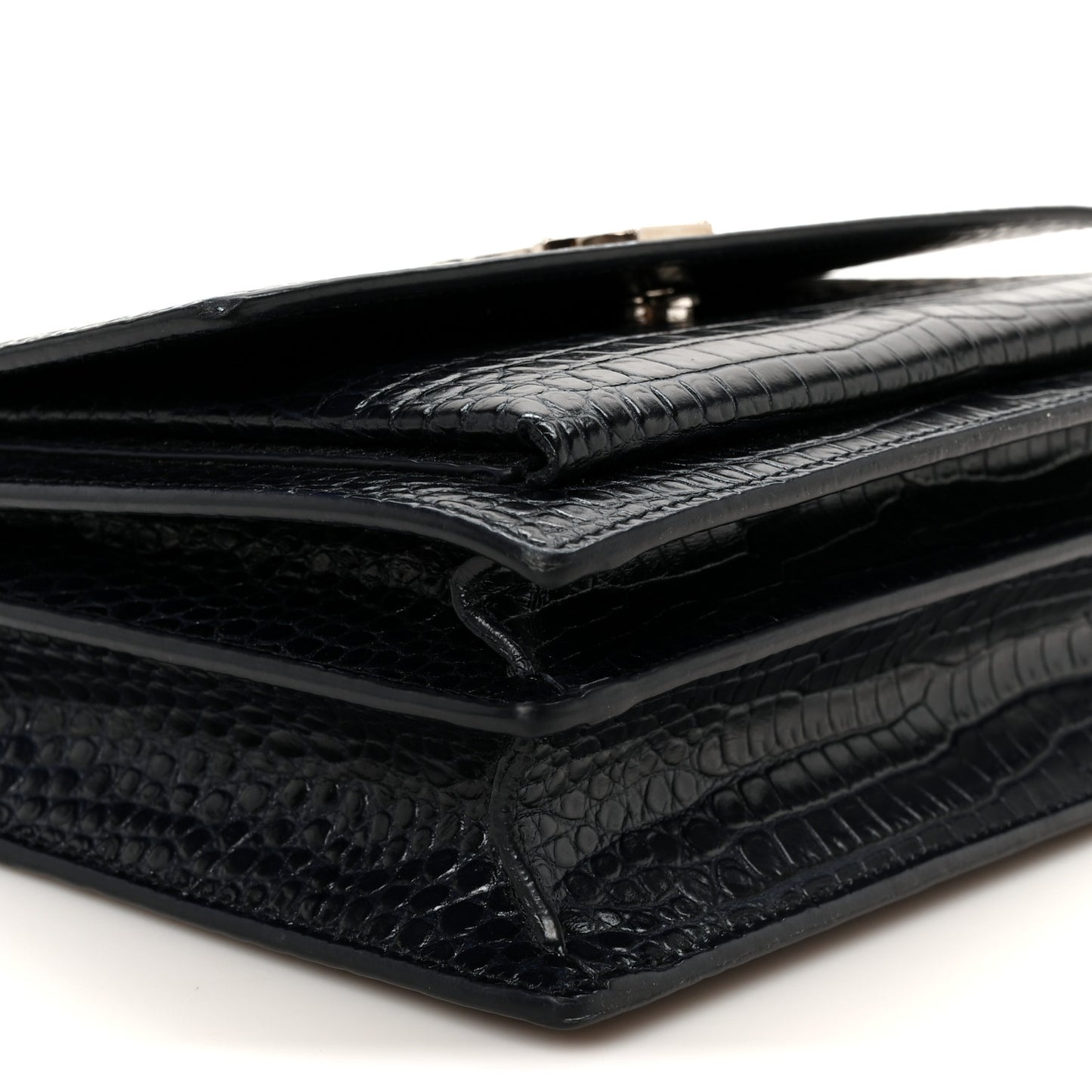 Calfskin Crocodile Embossed Medium Monogram Sunset  Deep Marine