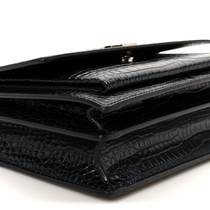 Saint Laurent Calfskin Crocodile Embossed Medium Monogram Sunset  Deep Marine 11 of 12
