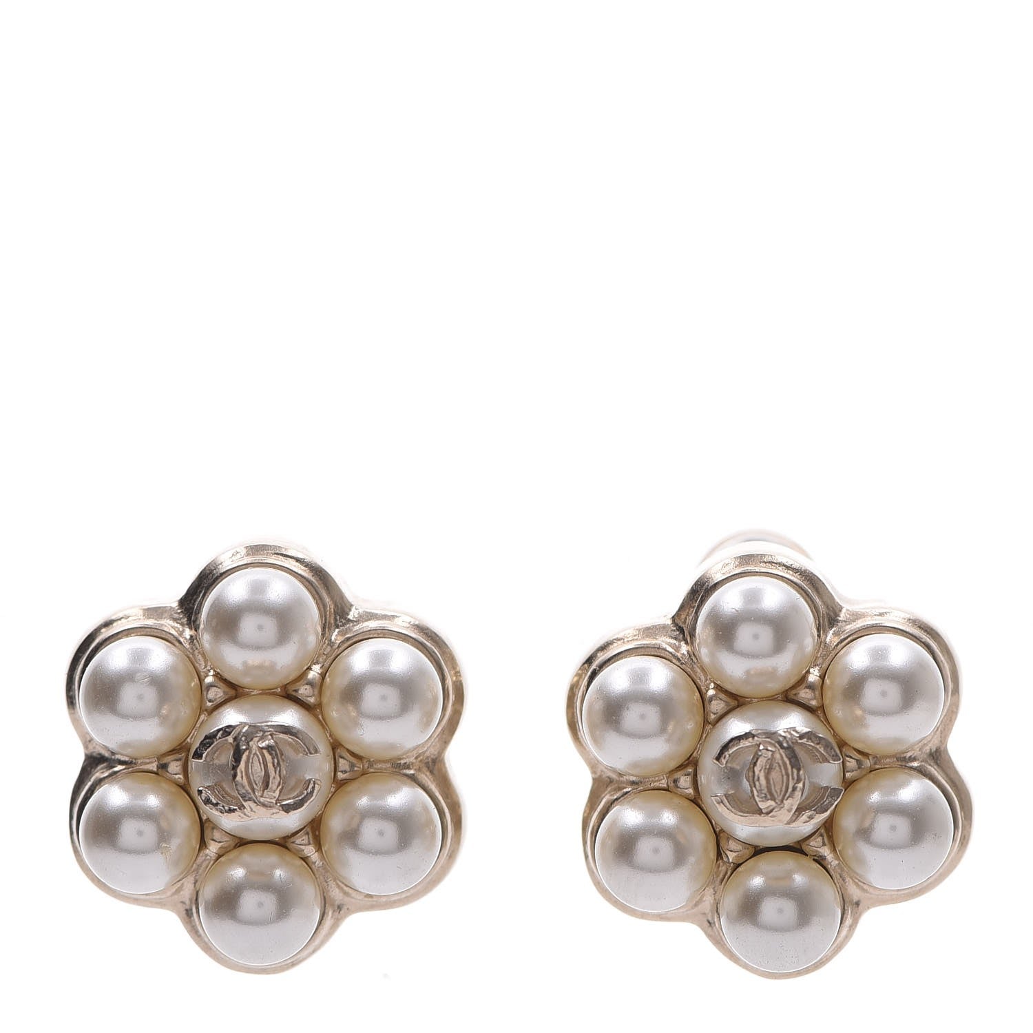 Chanel Pearl CC Flower Earrings Gold 1 of 4