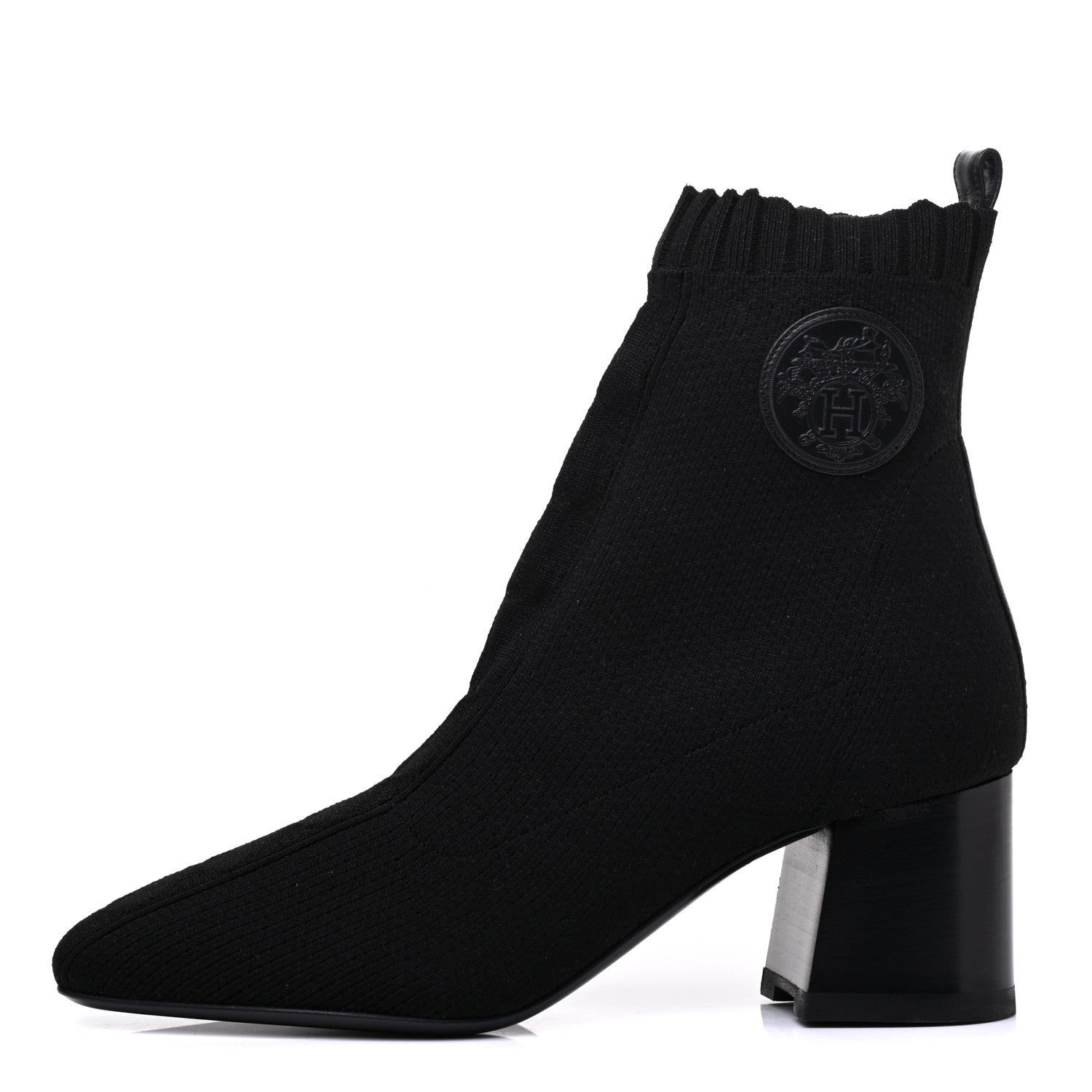 Hermes Knit Calfskin Volver Ankle Boots 37.5 Black 1 of 11