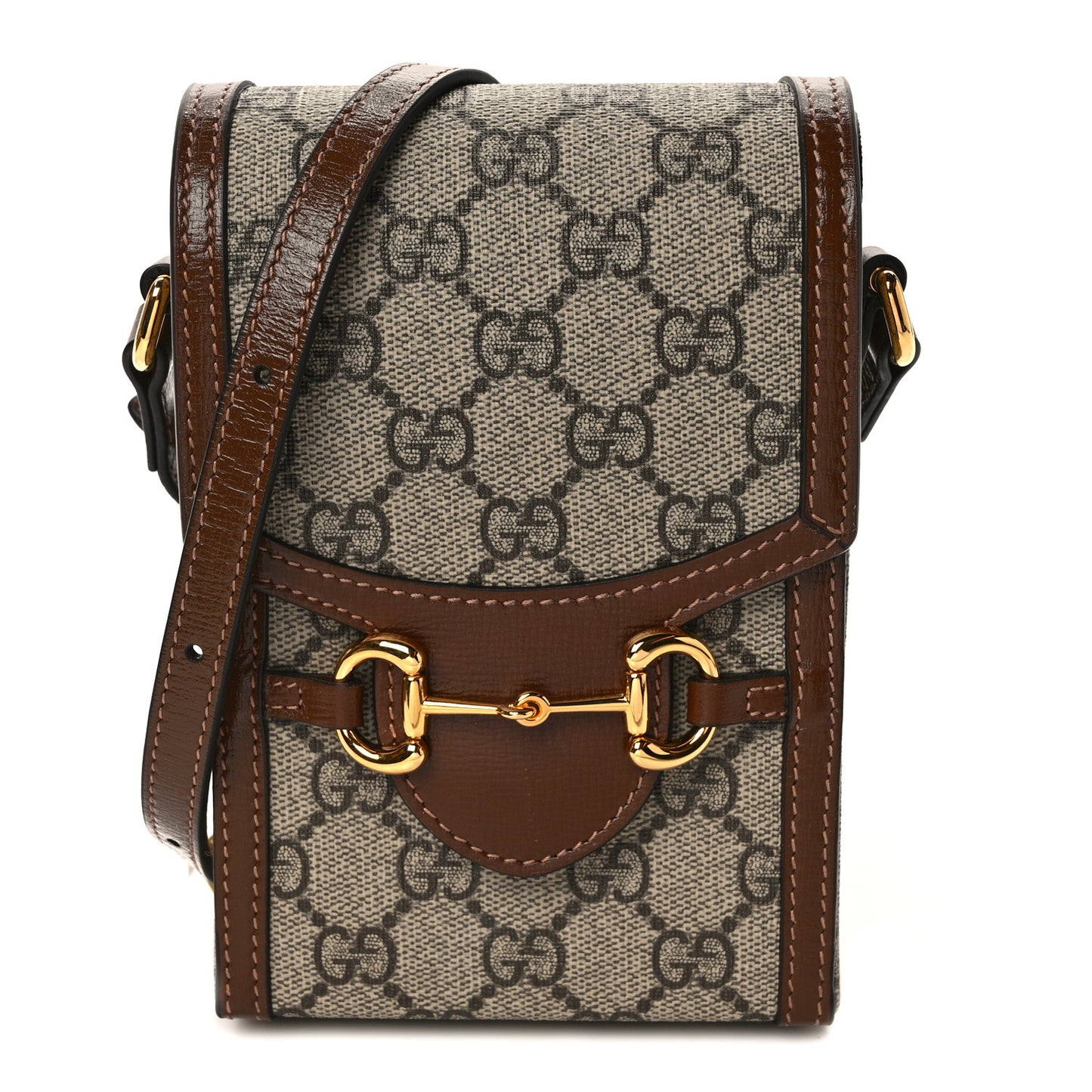 GG Supreme Monogram Mini Horsebit 1955 Crossbody Bag Beige Brown Sugar
