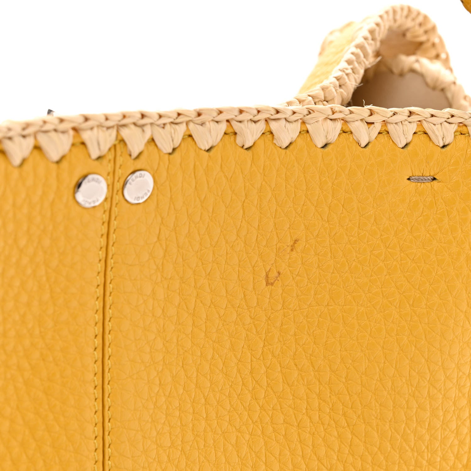 Fendi Cuoio Romano Selleria Raffia Bi-Color Woven Medium Peekaboo X-Lite Sunflower Paglia 10 of 13