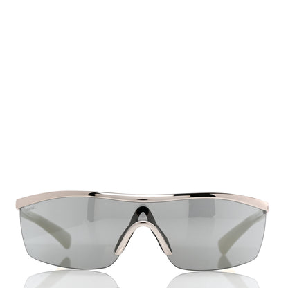 Chanel Acetate Shield Sunglasses 71474 Silver White 2 of 8
