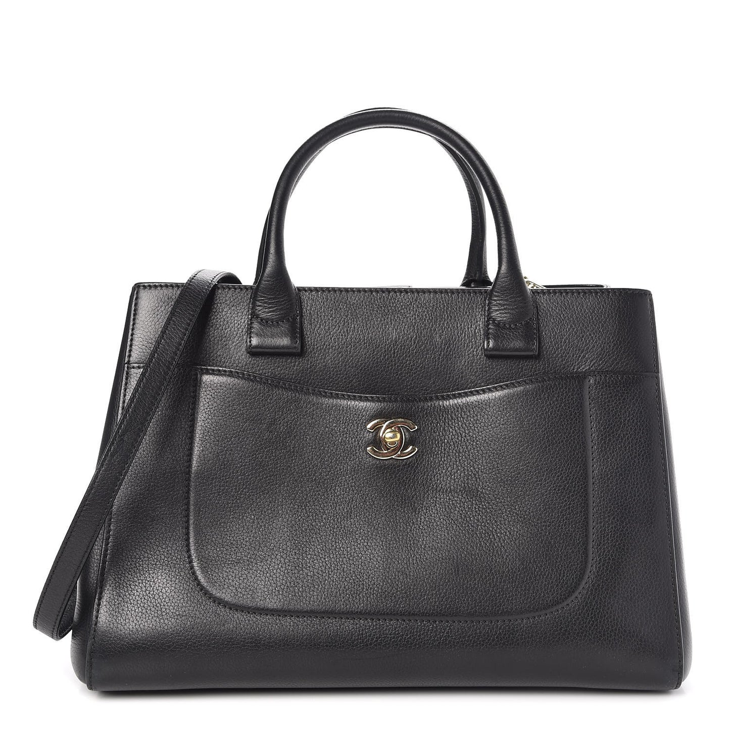 Grained Calfskin Small Neo Executive Shopper Tote Black