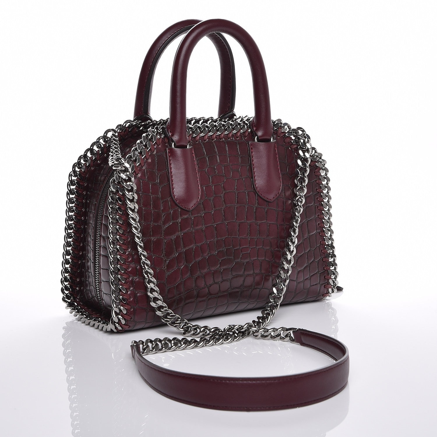 Stella McCartney Faux Leather Crocodile Embossed Mini Falabella Box Top Handle Bag Burgundy 4 of 9