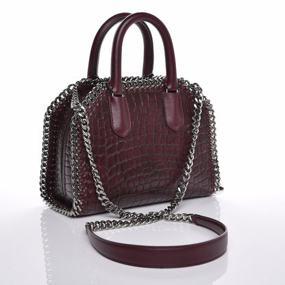 Stella McCartney Faux Leather Crocodile Embossed Mini Falabella Box Top Handle Bag Burgundy 4 of 9