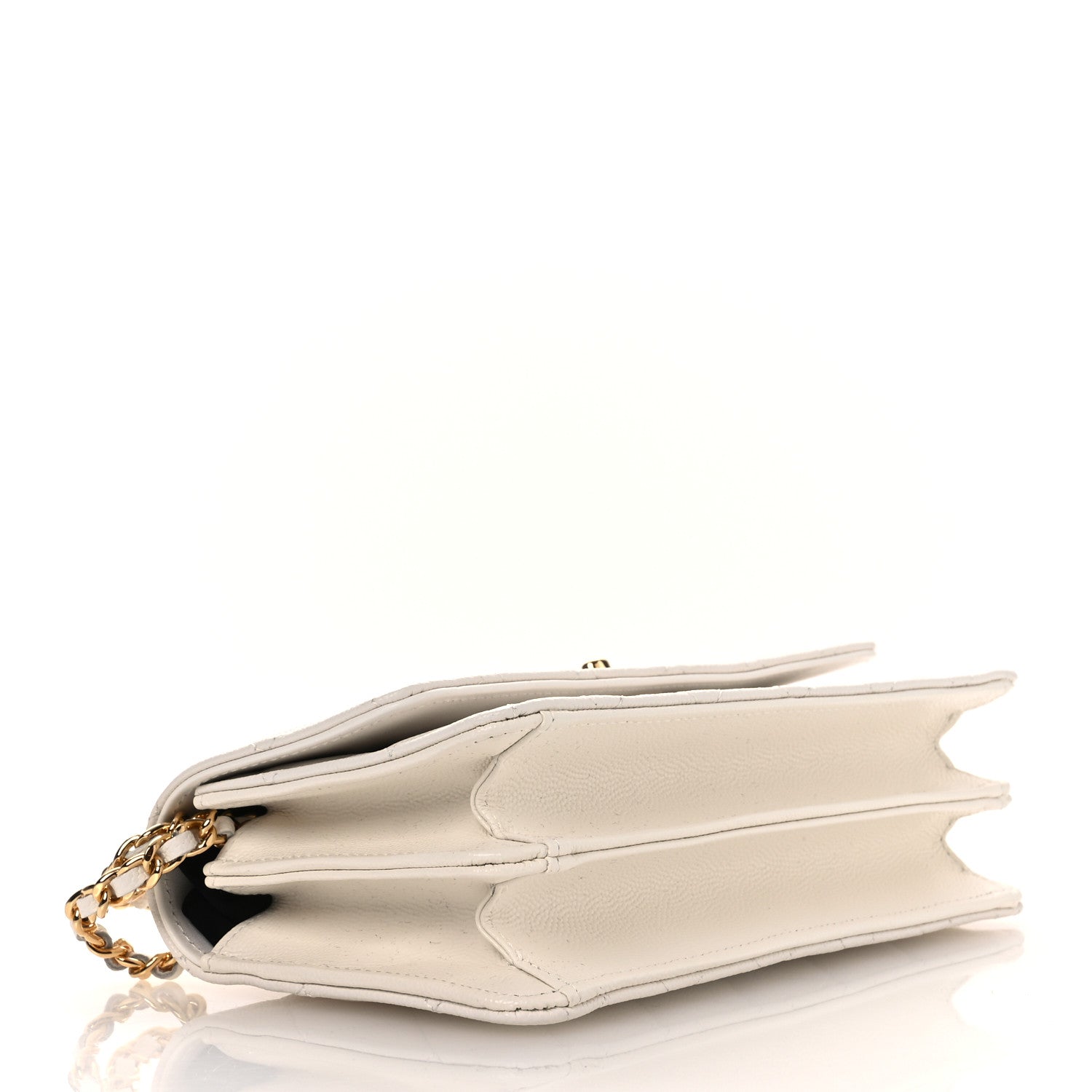 Chanel Shiny Caviar Quilted Flap Charm Wallet On Chain WOC White 4 of 13