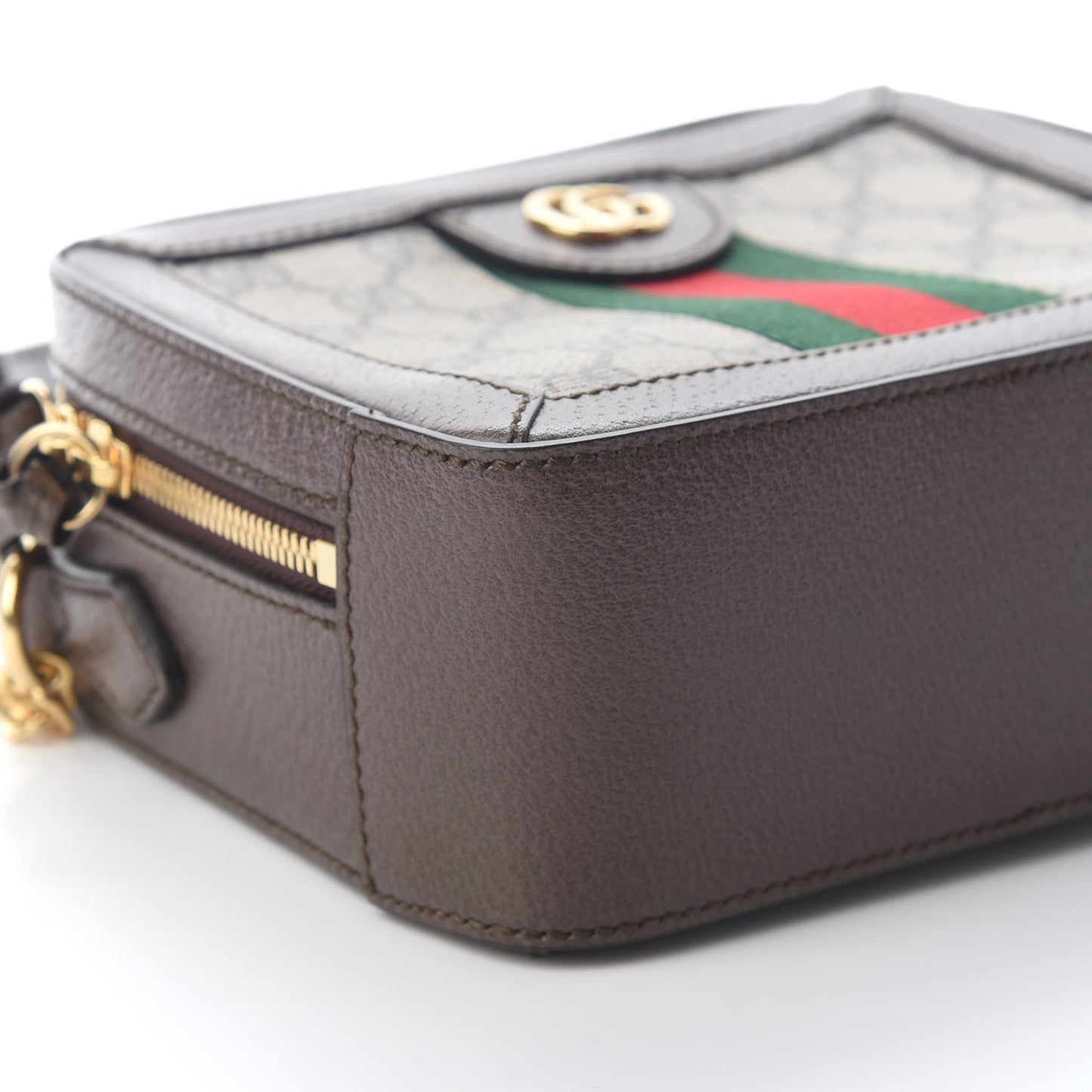 GG Supreme Monogram Mini Ophidia Top Handle Shoulder Bag Brown