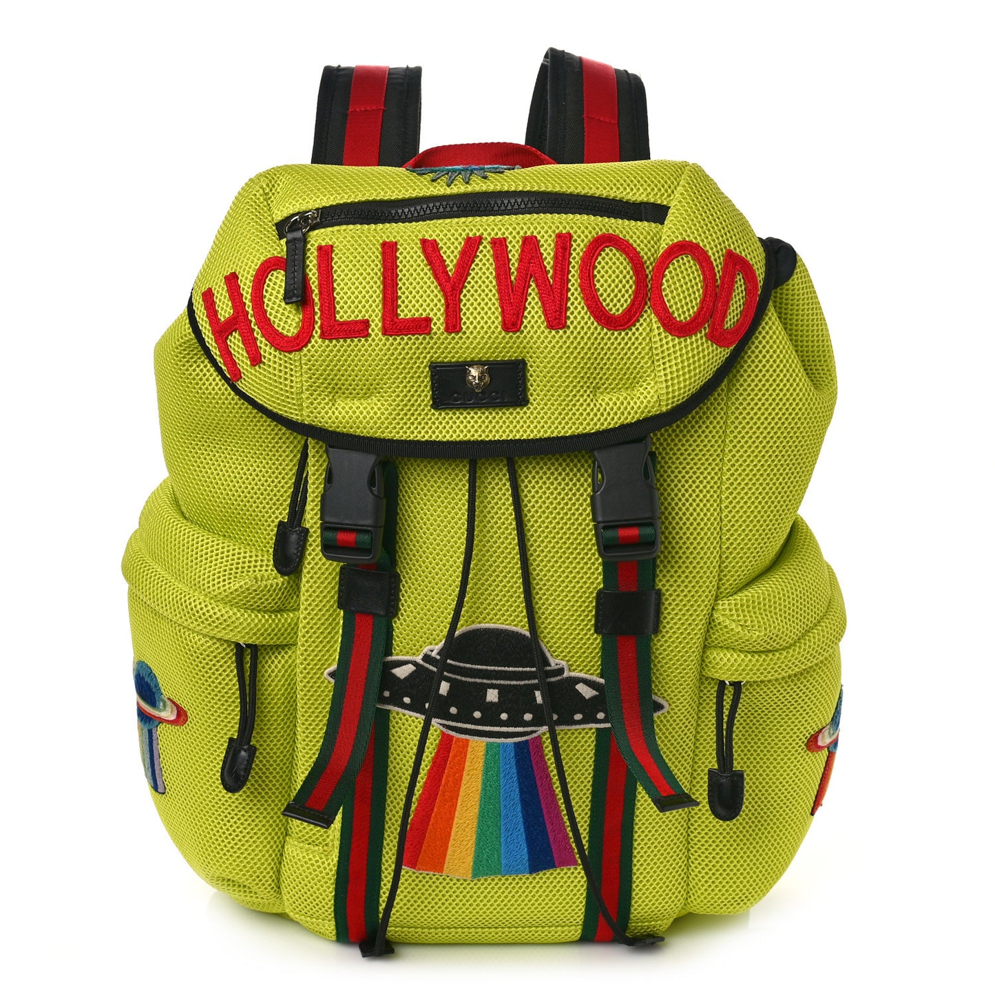 Mesh Web Hollywood Embroidered Double Buckle Backpack Anis Multicolor Black