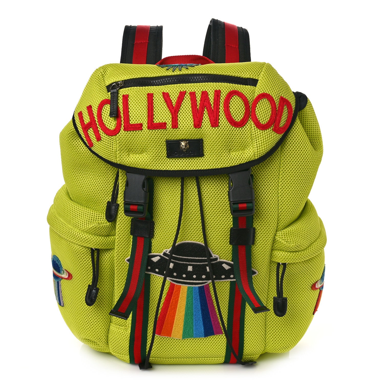 Gucci Mesh Web Hollywood Embroidered Double Buckle Backpack Anis Multicolor Black 1 of 9