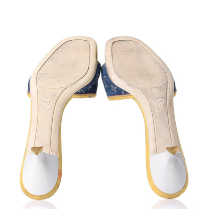 Louis Vuitton Denim Monogram Mules Peep Toe Heels 36.5 7 of 10