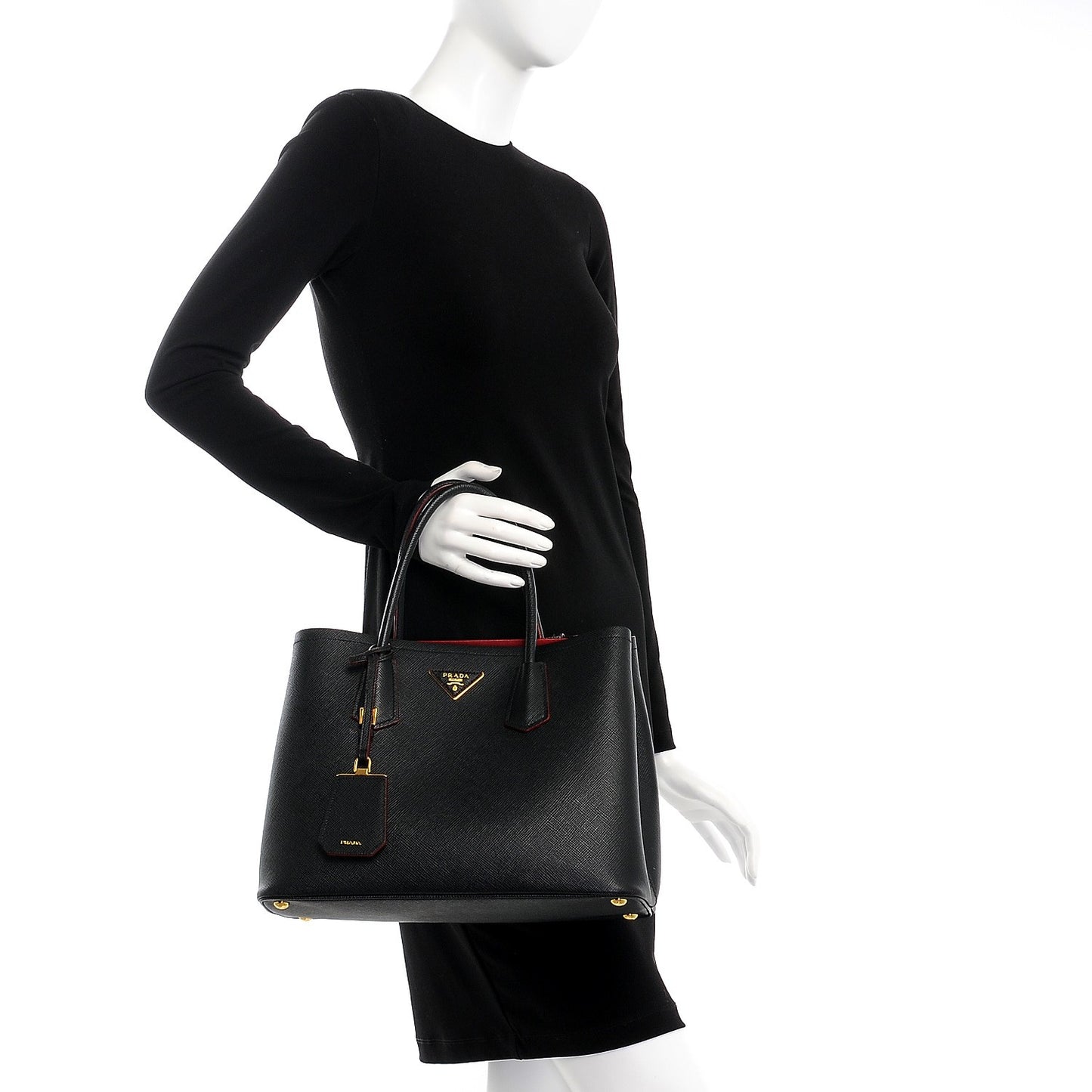 Saffiano Cuir Medium Double Bag Black Ciliegia
