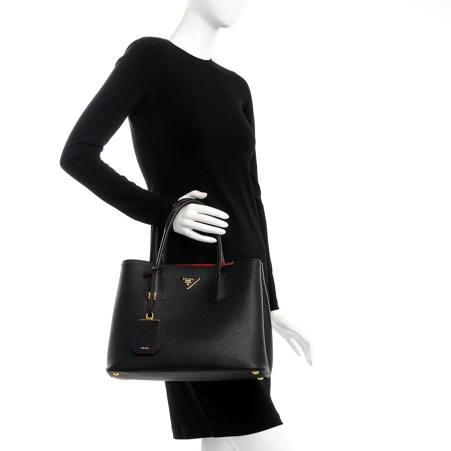 Prada Saffiano Cuir Medium Double Bag Black Ciliegia 3 of 9