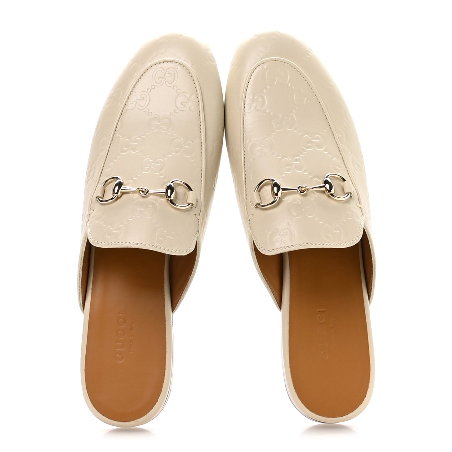 Glamour Calfskin Guccissima Womens Princetown Slippers 37.5 Mystic White