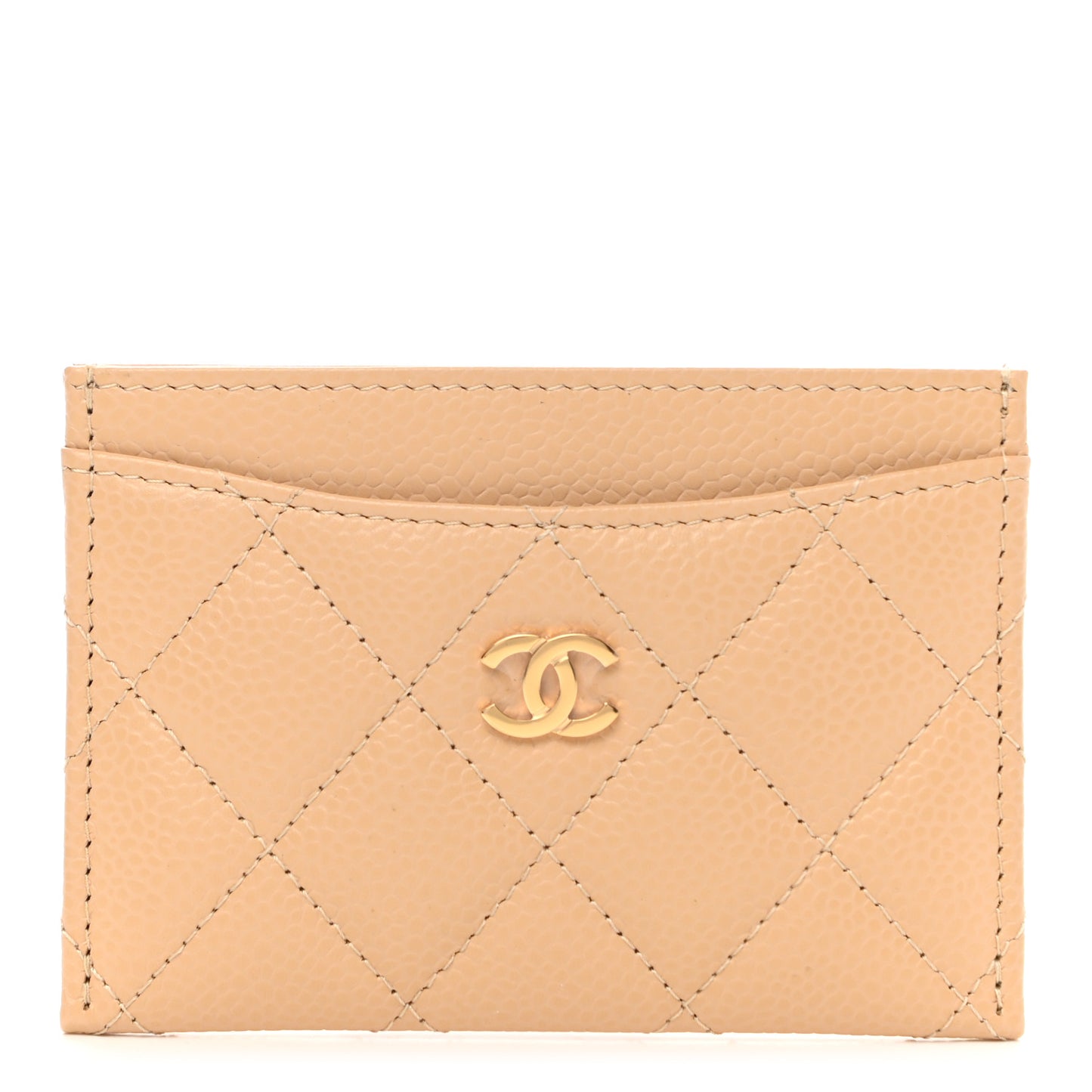 Caviar Quilted Card Holder Beige