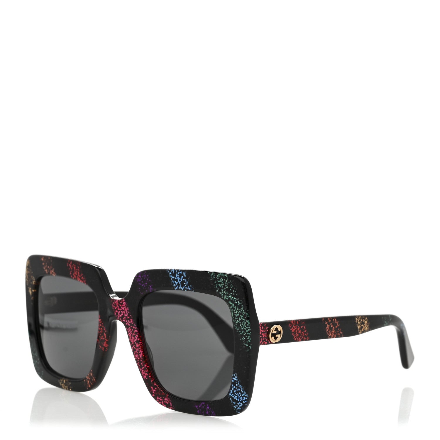Gucci Acetate Oversize Stripe Sunglasses GG0328S Black Multi 1 of 7