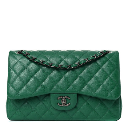 Chanel Caviar Quilted Jumbo Double Flap Green 1 of 12
