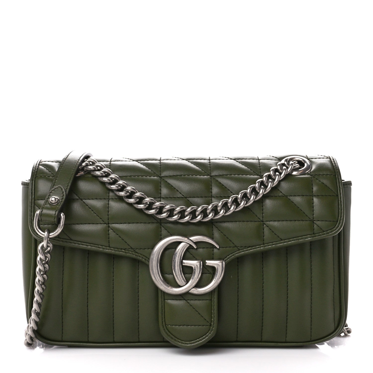 Gucci Calfskin Matelasse Aria Small GG Marmont Shoulder Bag Military Wood 1 of 11