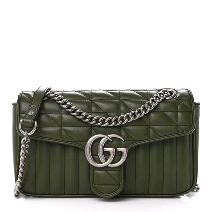 Gucci Calfskin Matelasse Aria Small GG Marmont Shoulder Bag Military Wood 1 of 11