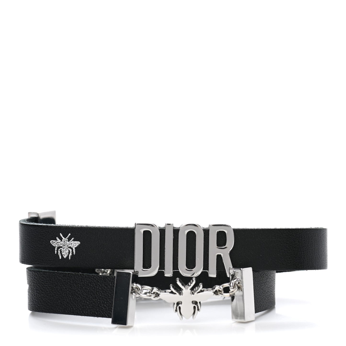 Calfskin Dior Bee Double Bracelet Black