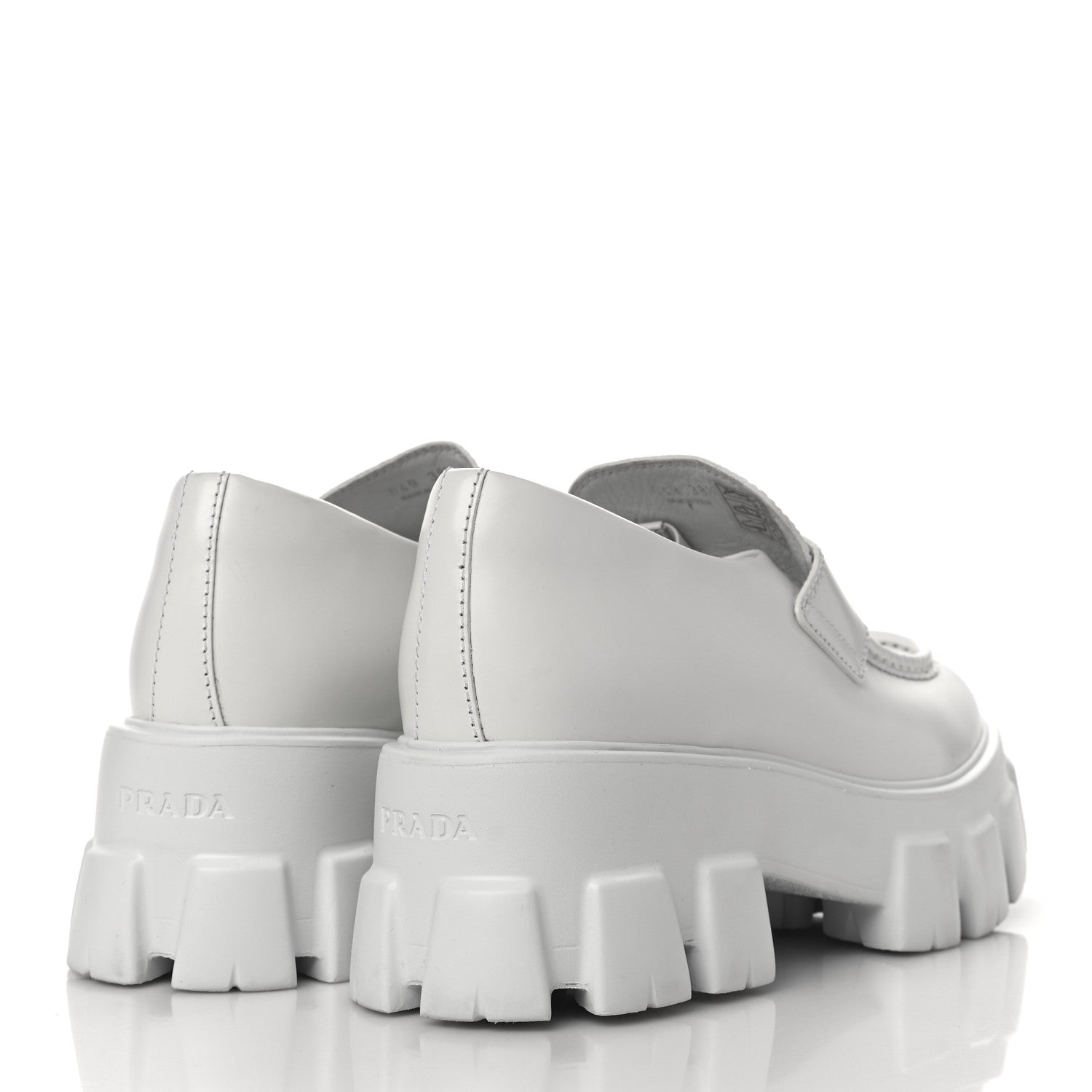 Prada Spazzolato Rois Metal Triangle Logo Monolith 55mm Loafers 38.5 White 4 of 11