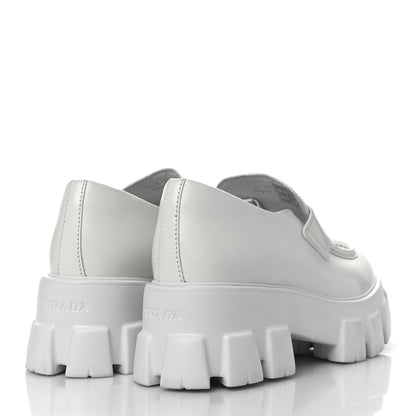 Prada Spazzolato Rois Metal Triangle Logo Monolith 55mm Loafers 38.5 White 4 of 11